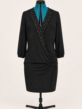 INC International Concepts Black Stud-Trim Wrap Midi Dress